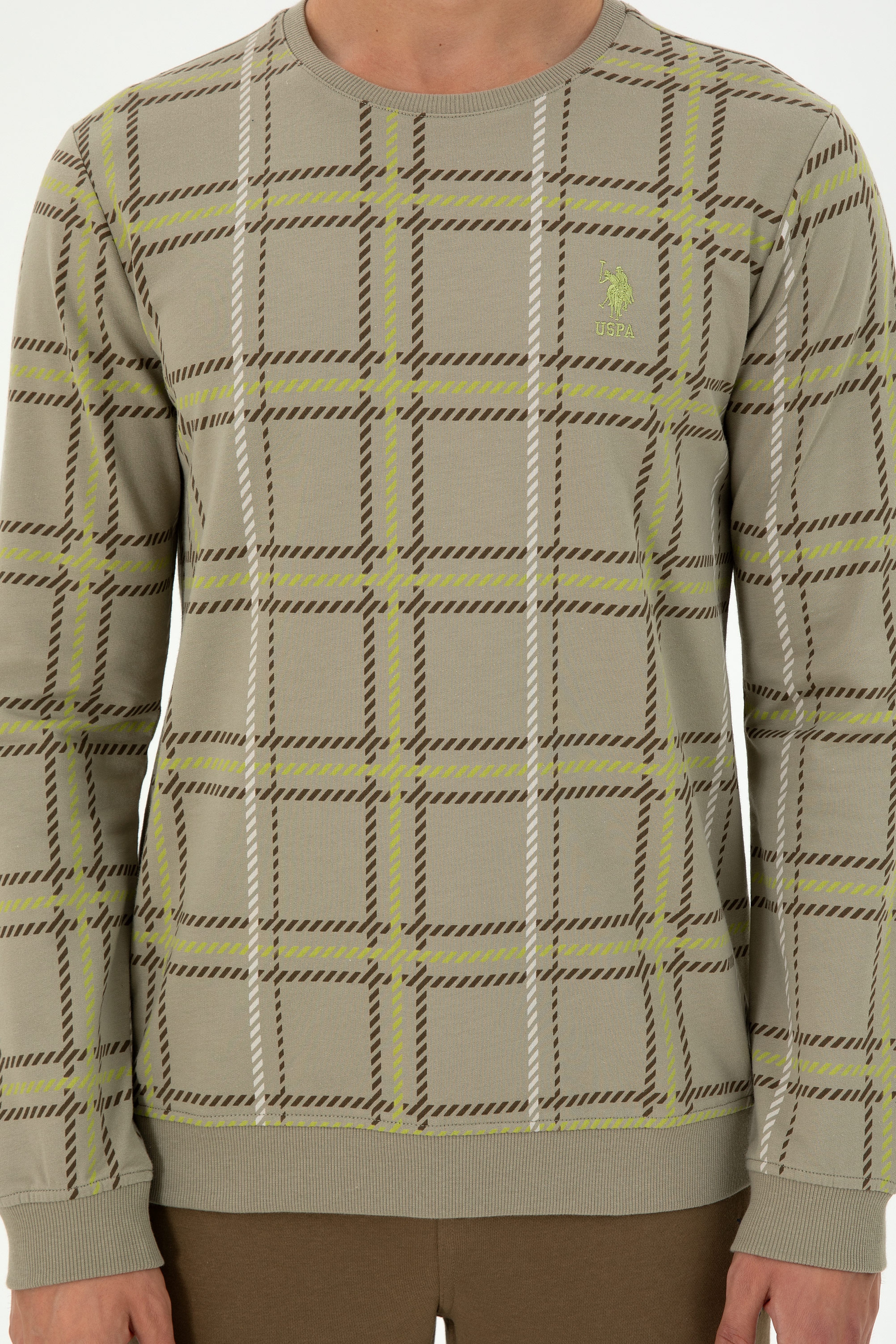 Erkek Regular Fit Bisiklet Yaka Açık Haki Sweatshirt - Image 6