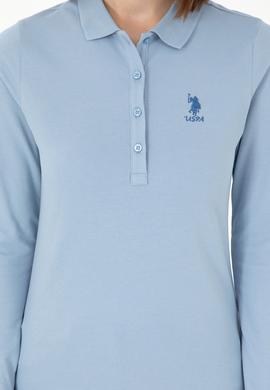 Kadın Açık Mavi Basic Polo Yaka Sweatshirt - 50297906016