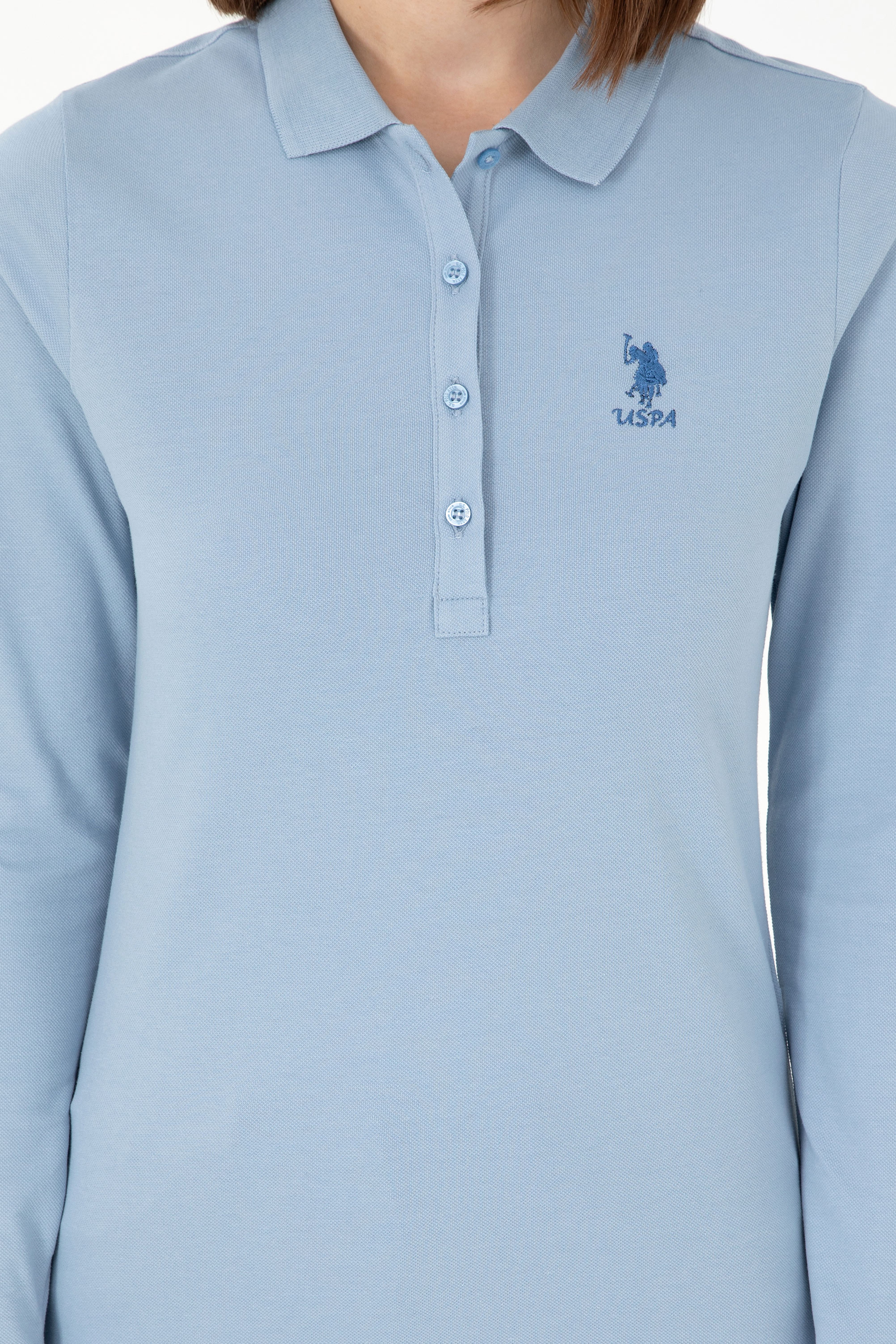 Kadın Açık Mavi Basic Polo Yaka Sweatshirt - Image 6
