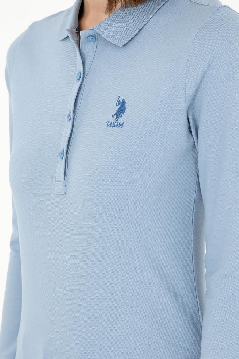 Kadın Açık Mavi Basic Polo Yaka Sweatshirt - 50297906016