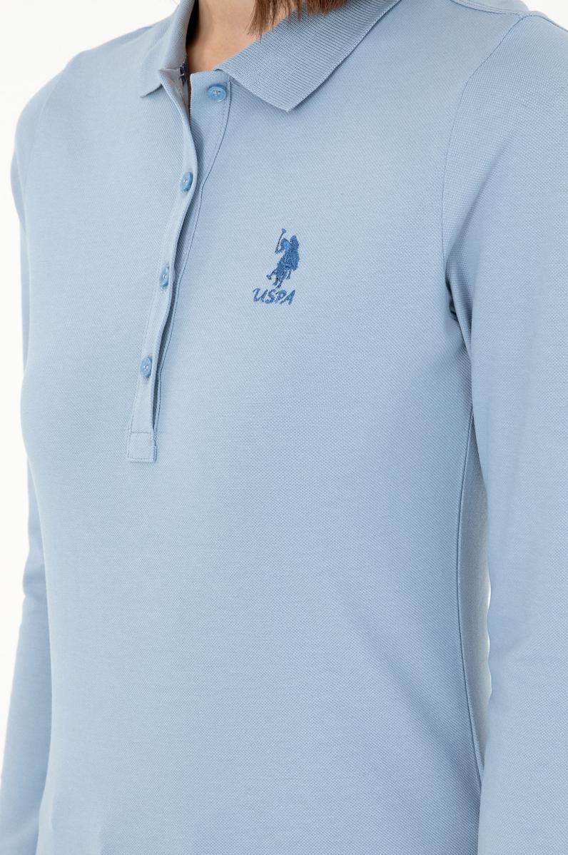 Kadın Açık Mavi Basic Polo Yaka Sweatshirt