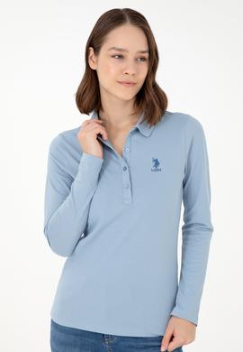 Kadın Açık Mavi Basic Polo Yaka Sweatshirt - 50297906016