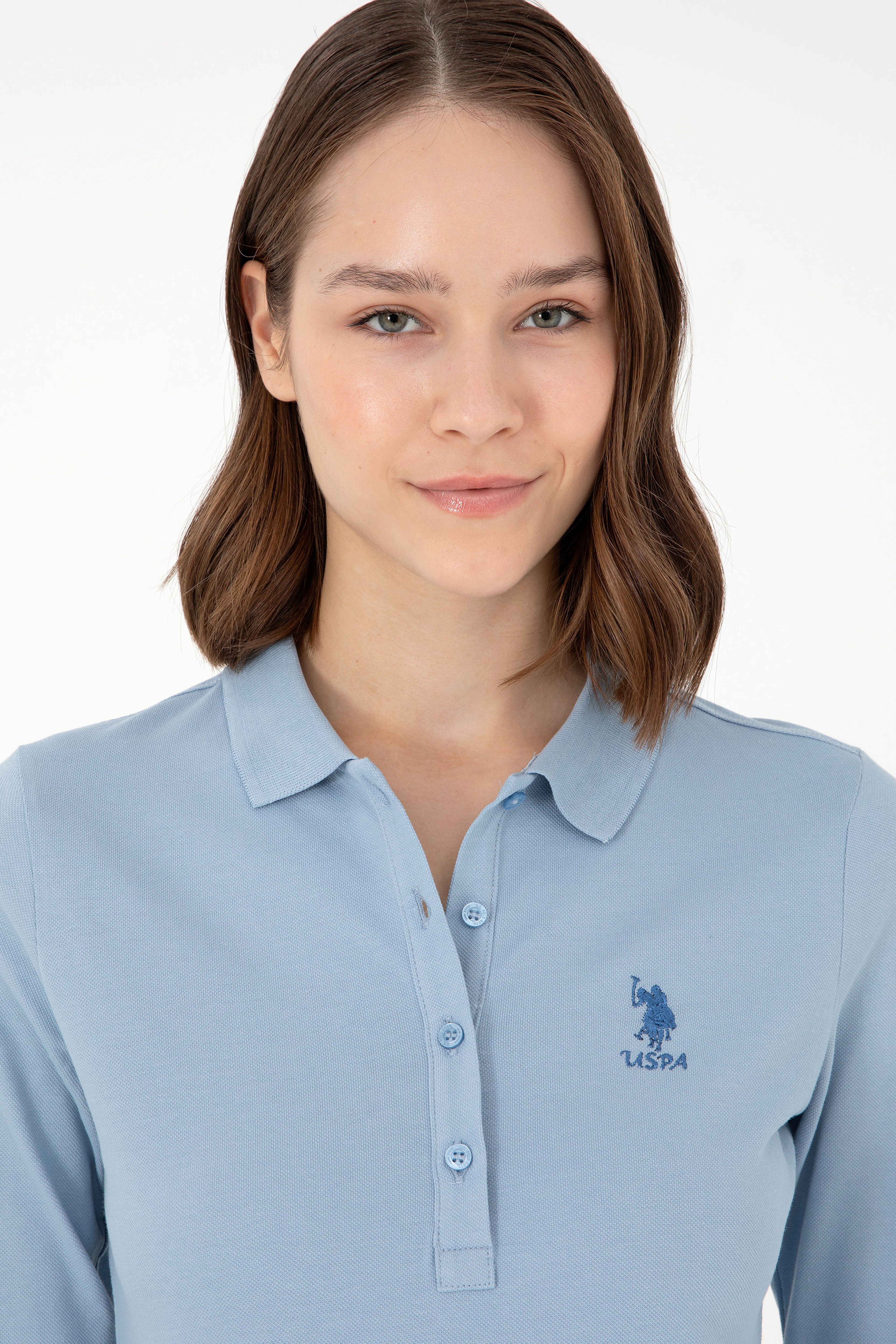 Kadın Açık Mavi Basic Polo Yaka Sweatshirt - Image 2