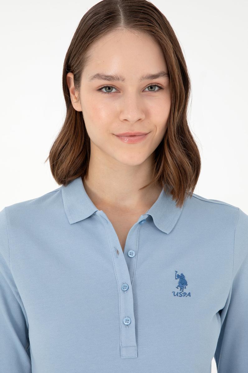 Kadın Açık Mavi Basic Polo Yaka Sweatshirt