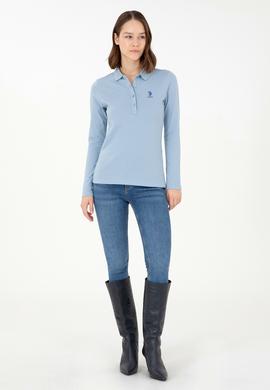 Kadın Açık Mavi Basic Polo Yaka Sweatshirt - 50297906016