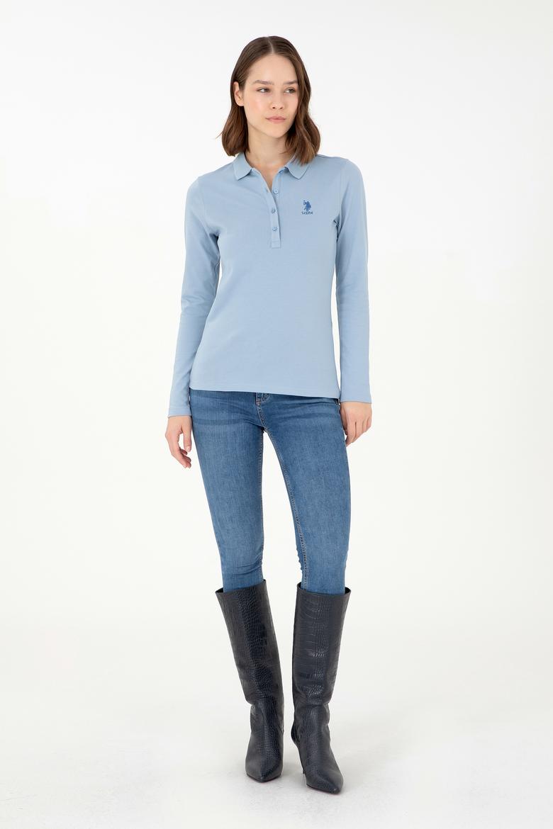 Kadın Açık Mavi Basic Polo Yaka Sweatshirt - 50297906016