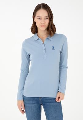 Kadın Açık Mavi Basic Polo Yaka Sweatshirt - 50297906016