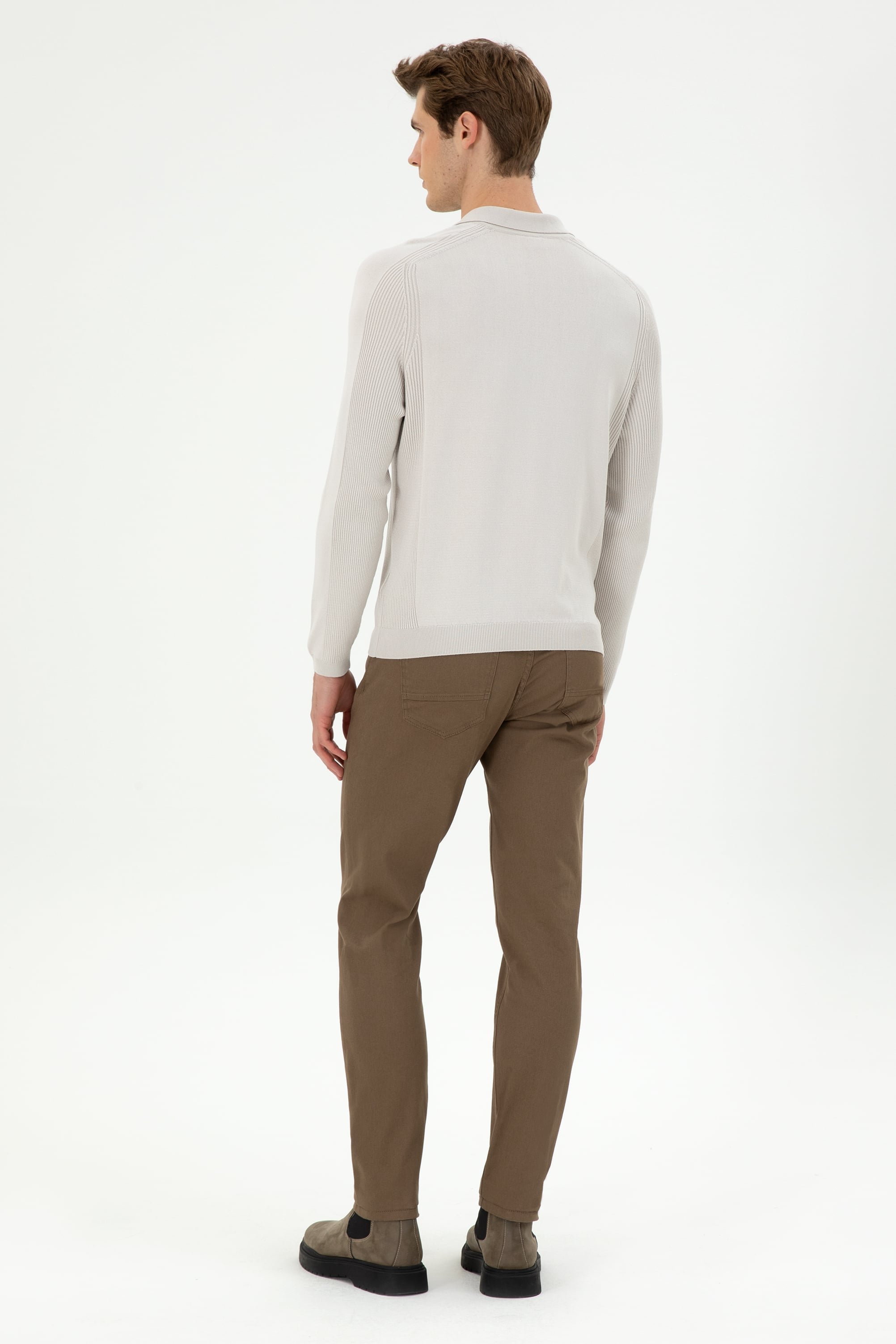 Erkek Slim Fit Haki Kanvas Pantolon