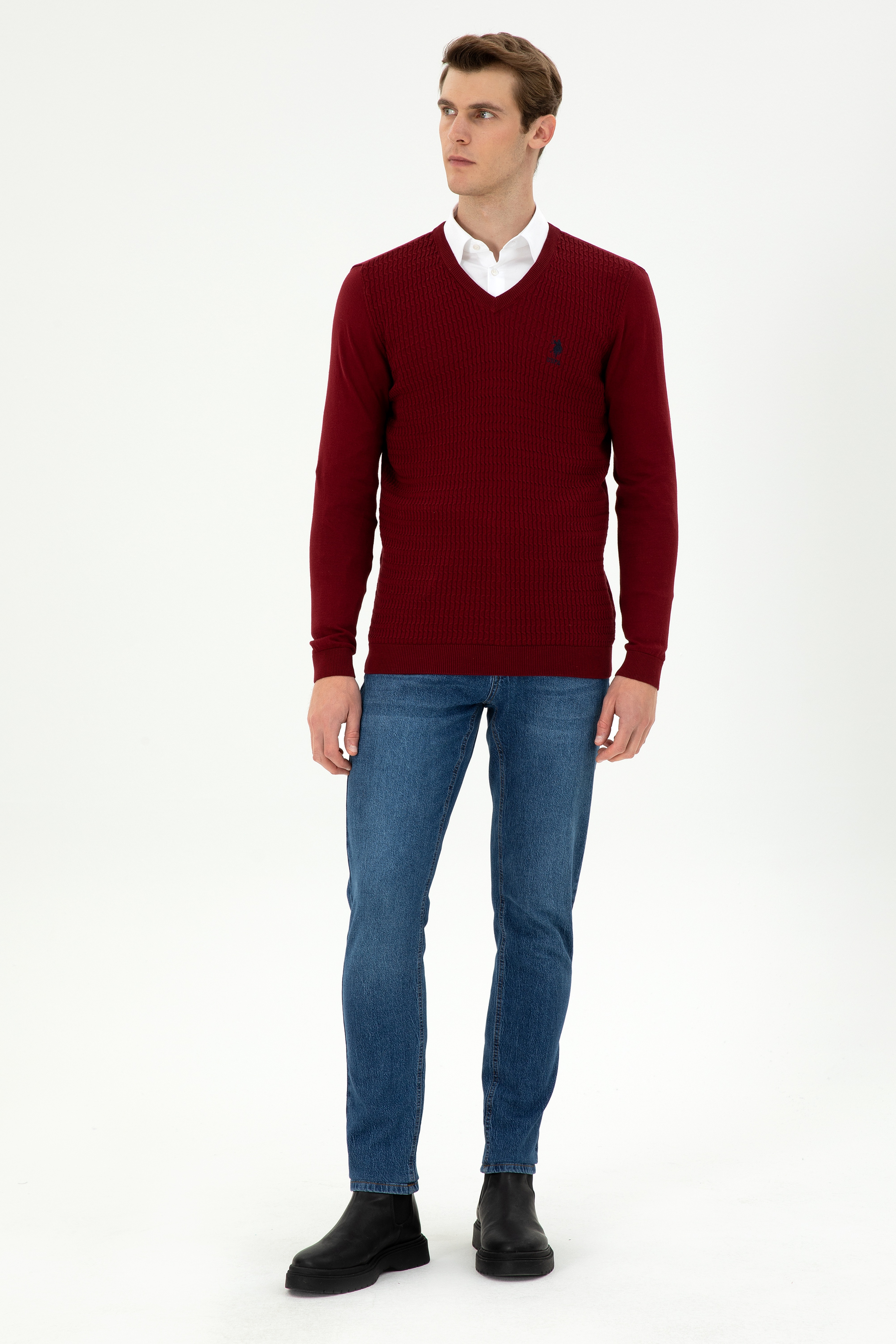 Erkek Bordo Basic Kazak - Image 4