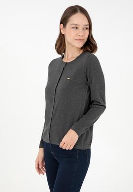 Kadın Antrasit Melanj Basic Triko Hırka - 50288996041