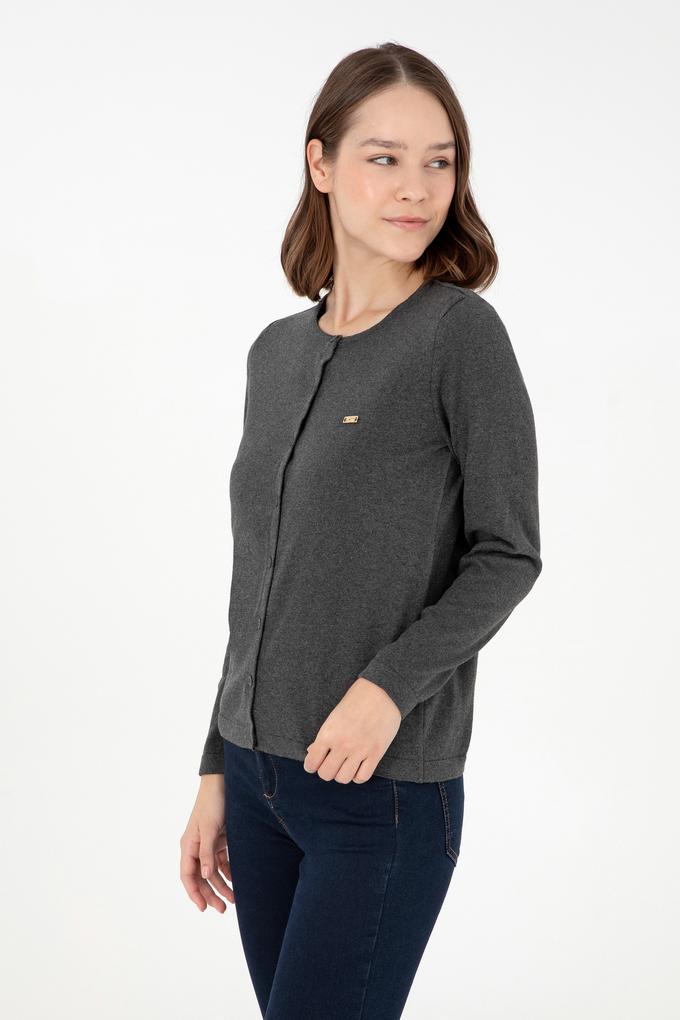 Kadın Antrasit Melanj Basic Triko Hırka