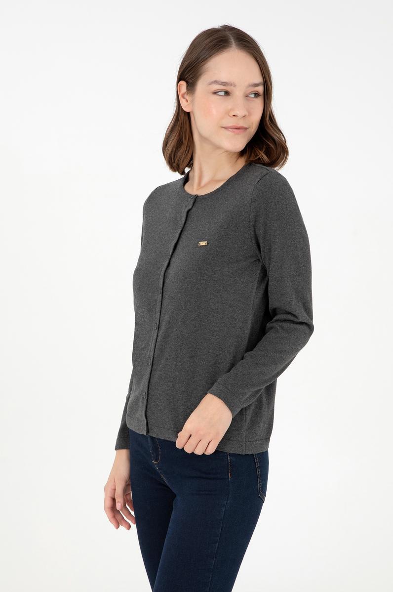Kadın Antrasit Melanj Basic Triko Hırka