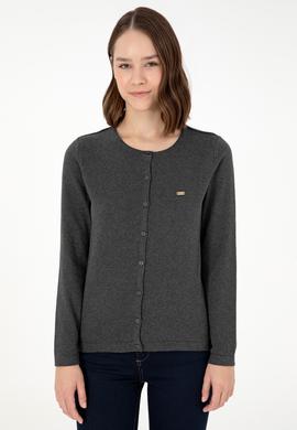 Kadın Antrasit Melanj Basic Triko Hırka - 50288996041