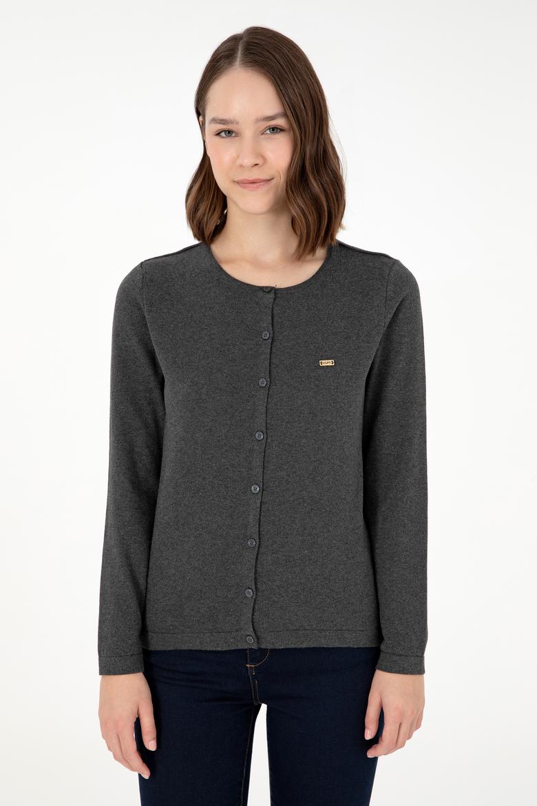 Kadın Antrasit Melanj Basic Triko Hırka - 50288996041