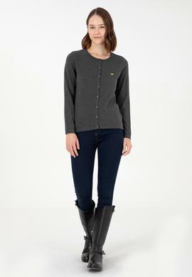 Kadın Antrasit Melanj Basic Triko Hırka - 50288996041