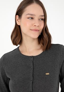 Kadın Antrasit Melanj Basic Triko Hırka - 50288996041