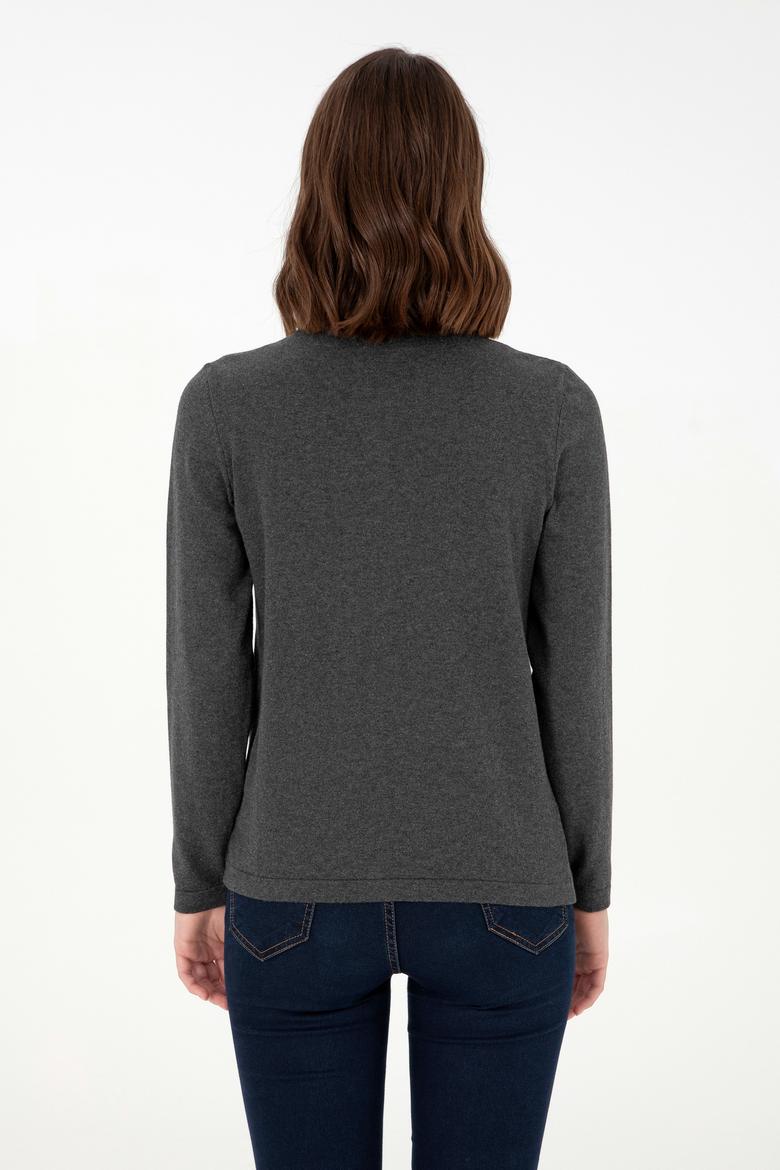 Kadın Antrasit Melanj Basic Triko Hırka - 50288996041
