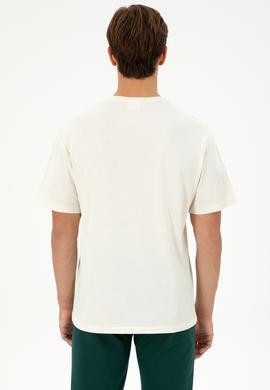 Erkek Comfort Fit Bisiklet Yaka Krem Tişört - 50290880008