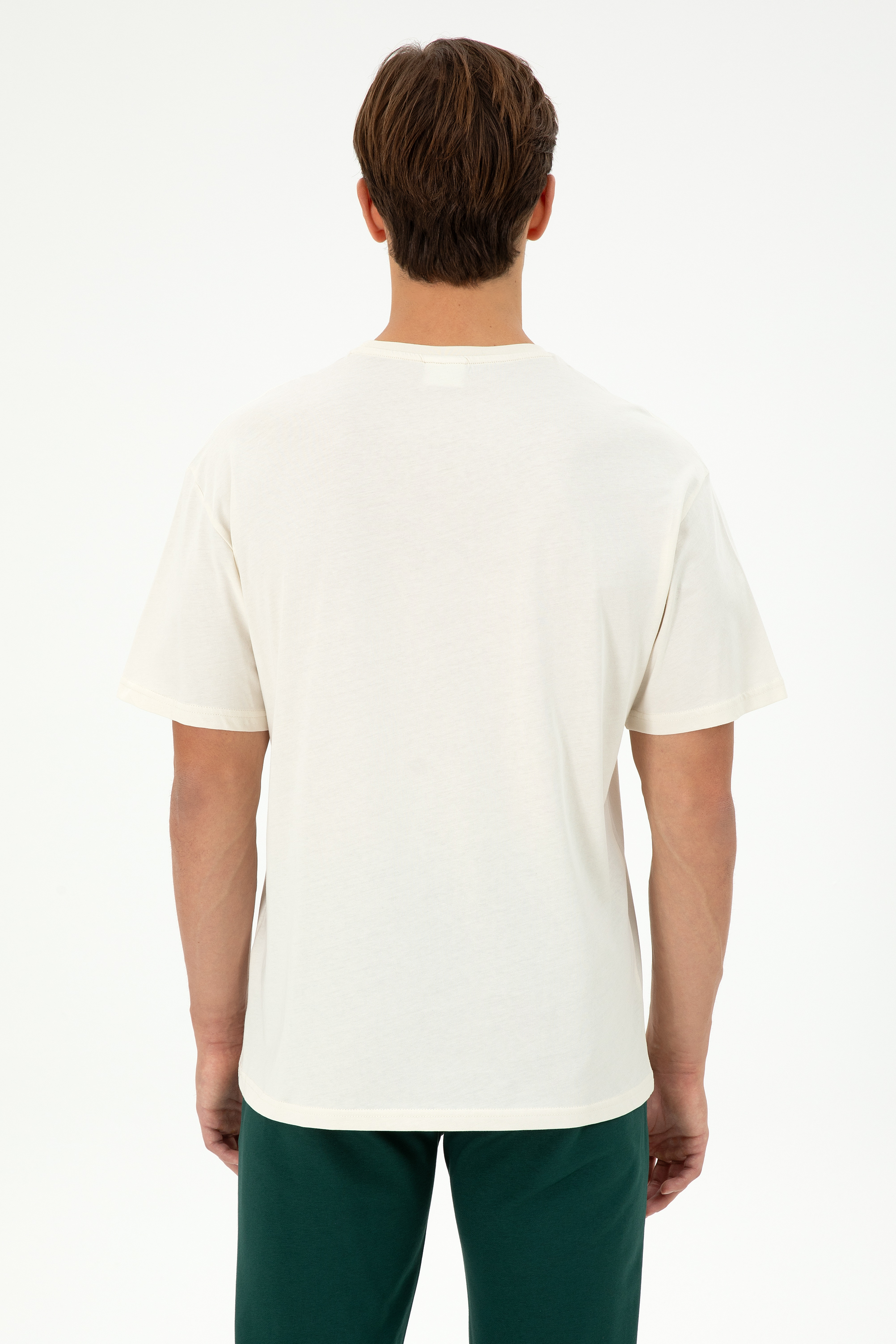 Erkek Comfort Fit Bisiklet Yaka Krem Tişört - Image 5