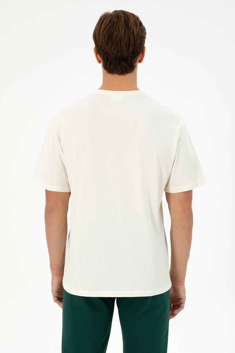 Erkek Comfort Fit Bisiklet Yaka Krem Tişört - 50290880008
