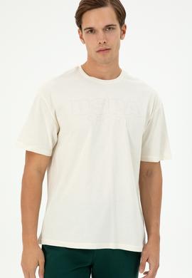 Erkek Comfort Fit Bisiklet Yaka Krem Tişört - 50290880008