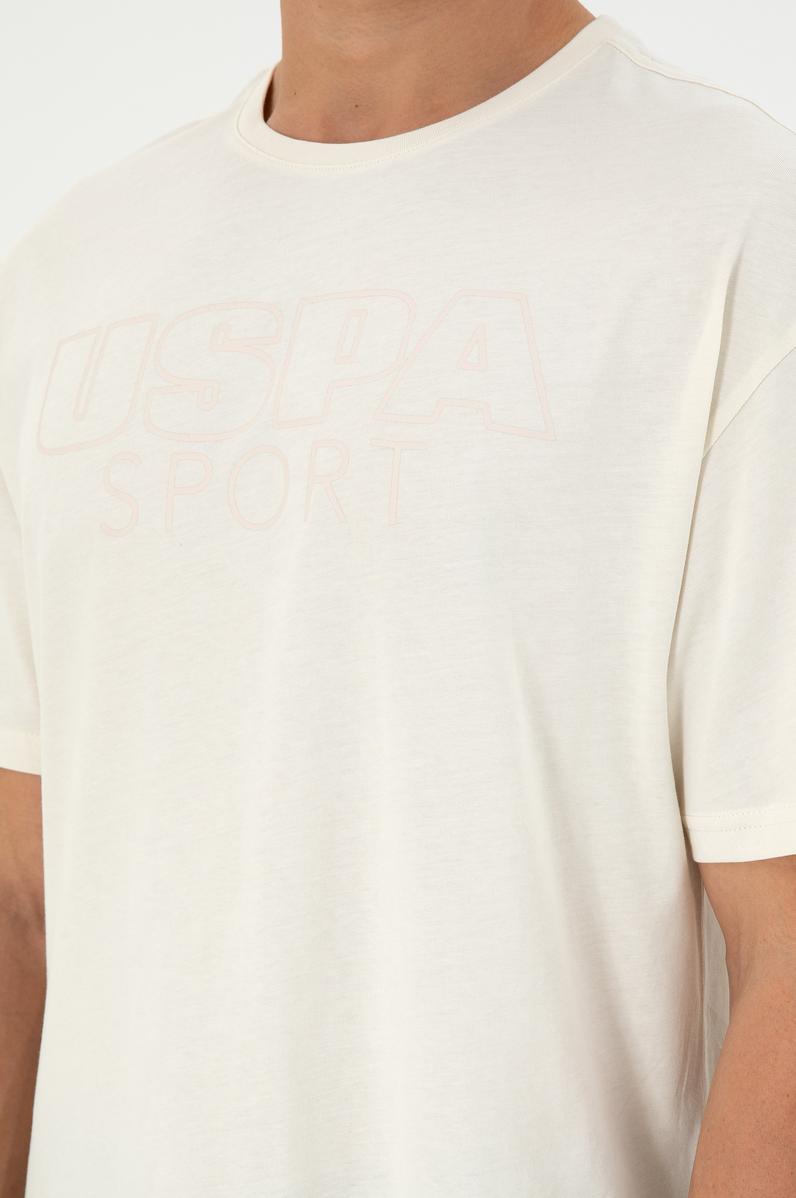 Erkek Comfort Fit Bisiklet Yaka Krem Tişört