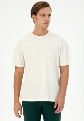 Erkek Comfort Fit Bisiklet Yaka Krem Tişört - 50290880008
