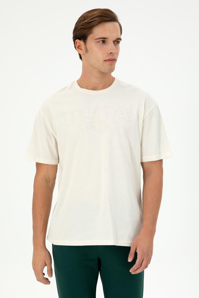 Erkek Comfort Fit Bisiklet Yaka Krem Tişört