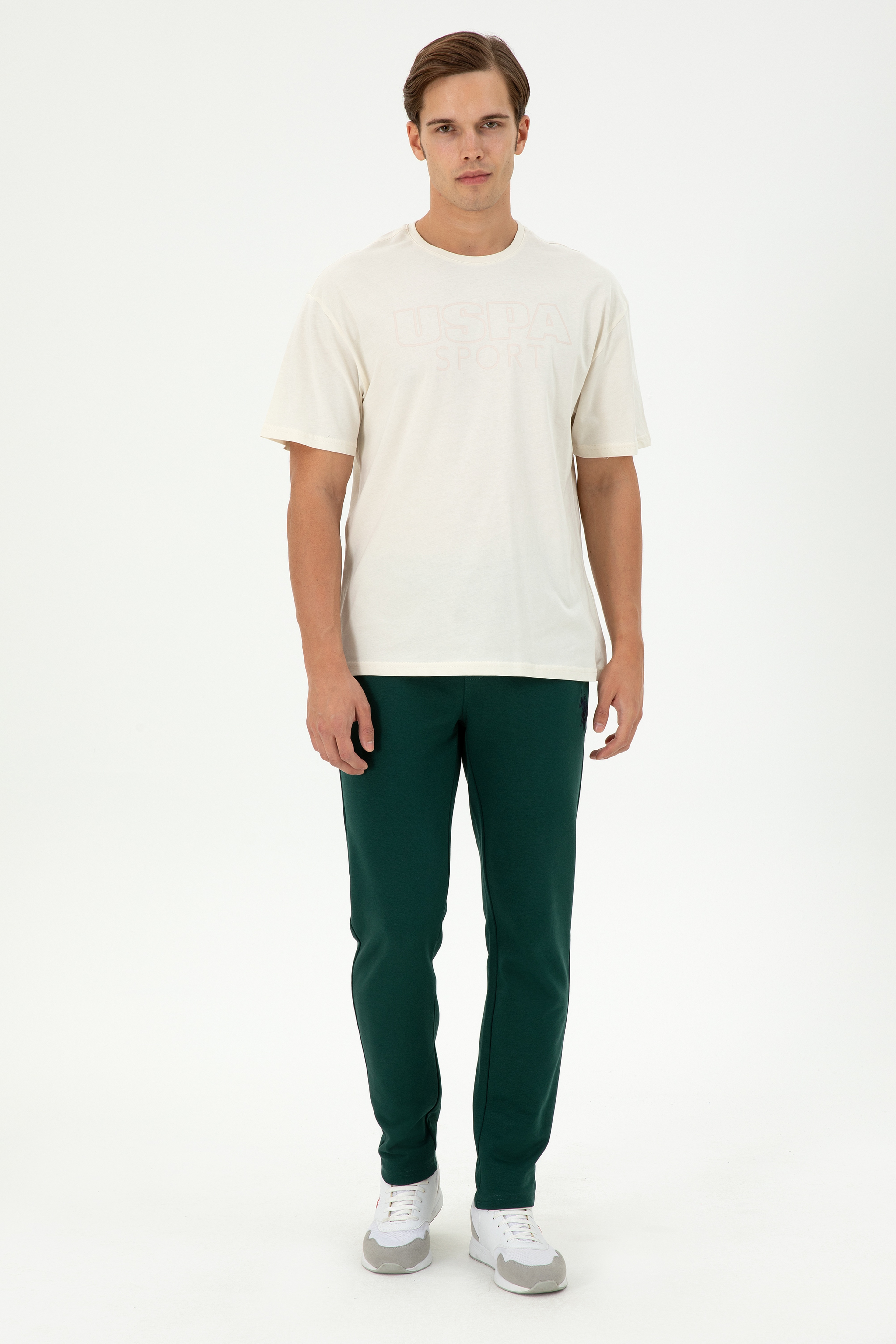 Erkek Comfort Fit Bisiklet Yaka Krem Tişört
