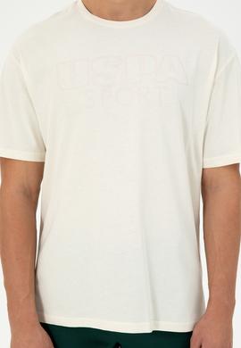 Erkek Comfort Fit Bisiklet Yaka Krem Tişört - 50290880008