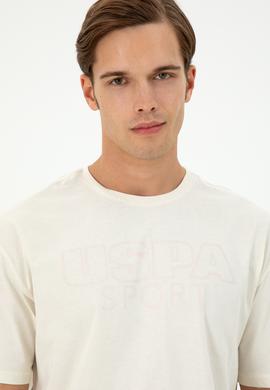 Erkek Comfort Fit Bisiklet Yaka Krem Tişört - 50290880008