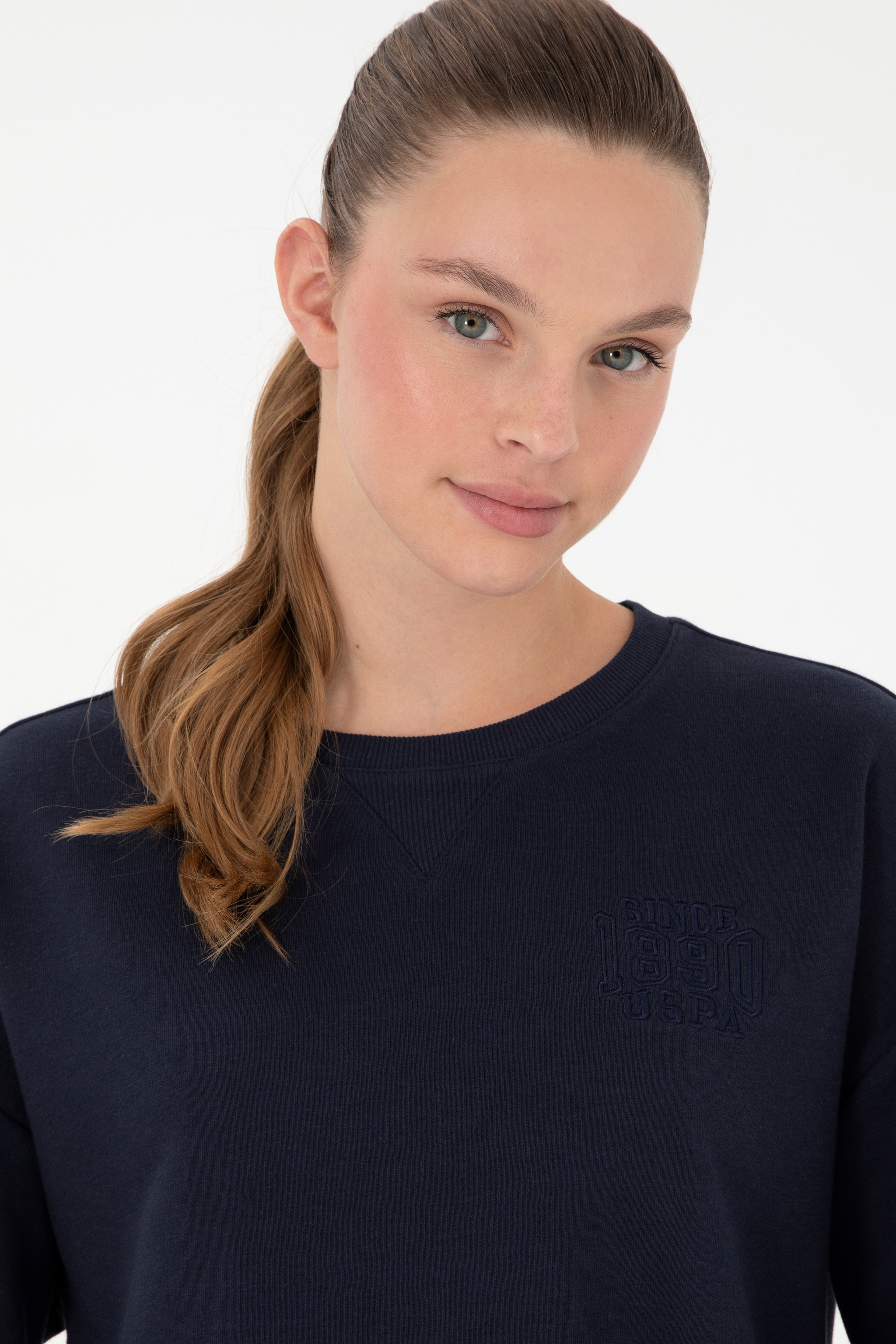 Kadın Lacivert Bisiklet Yaka Sweatshirt - Image 2