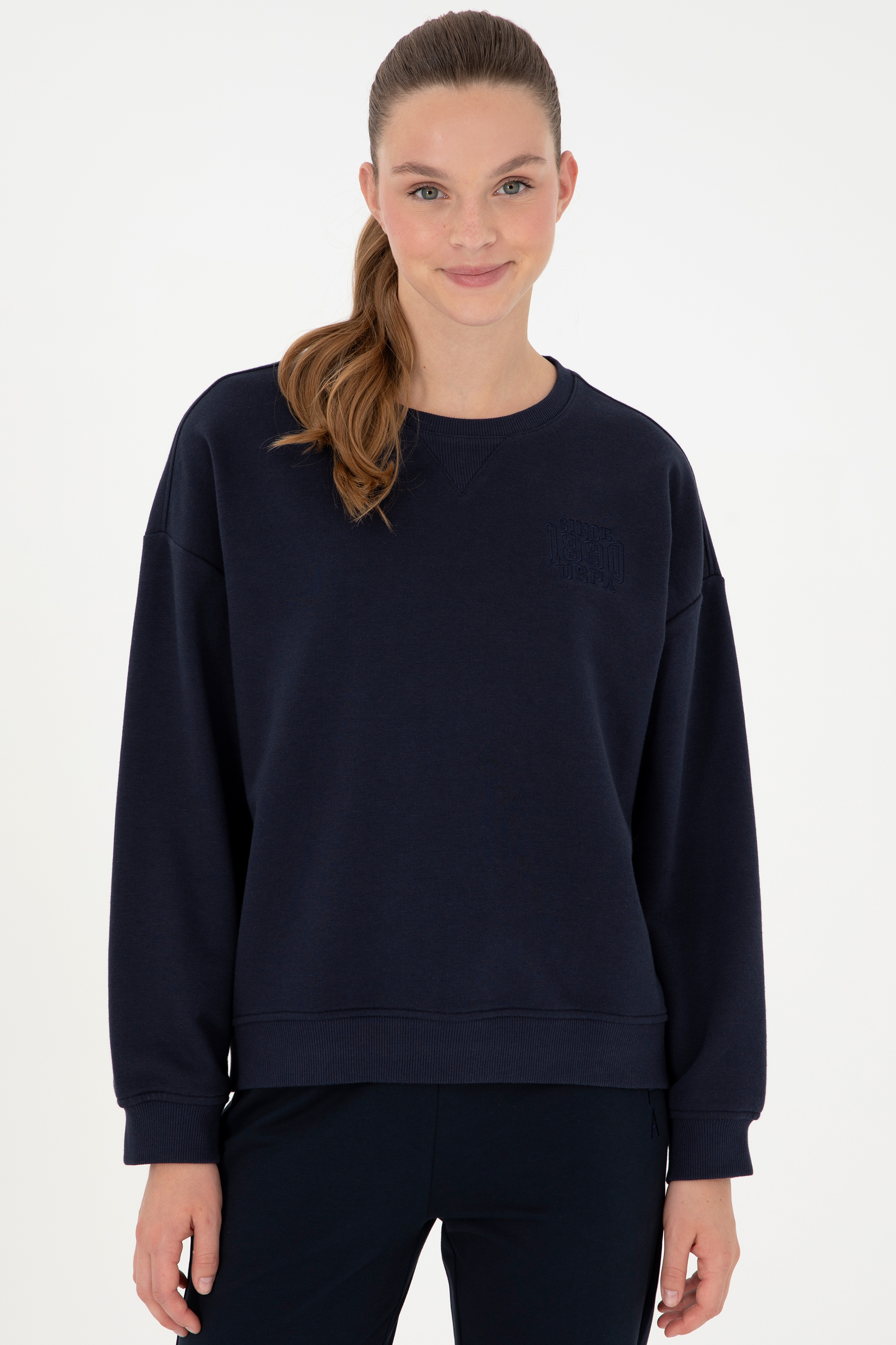 Kadın Lacivert Bisiklet Yaka Sweatshirt