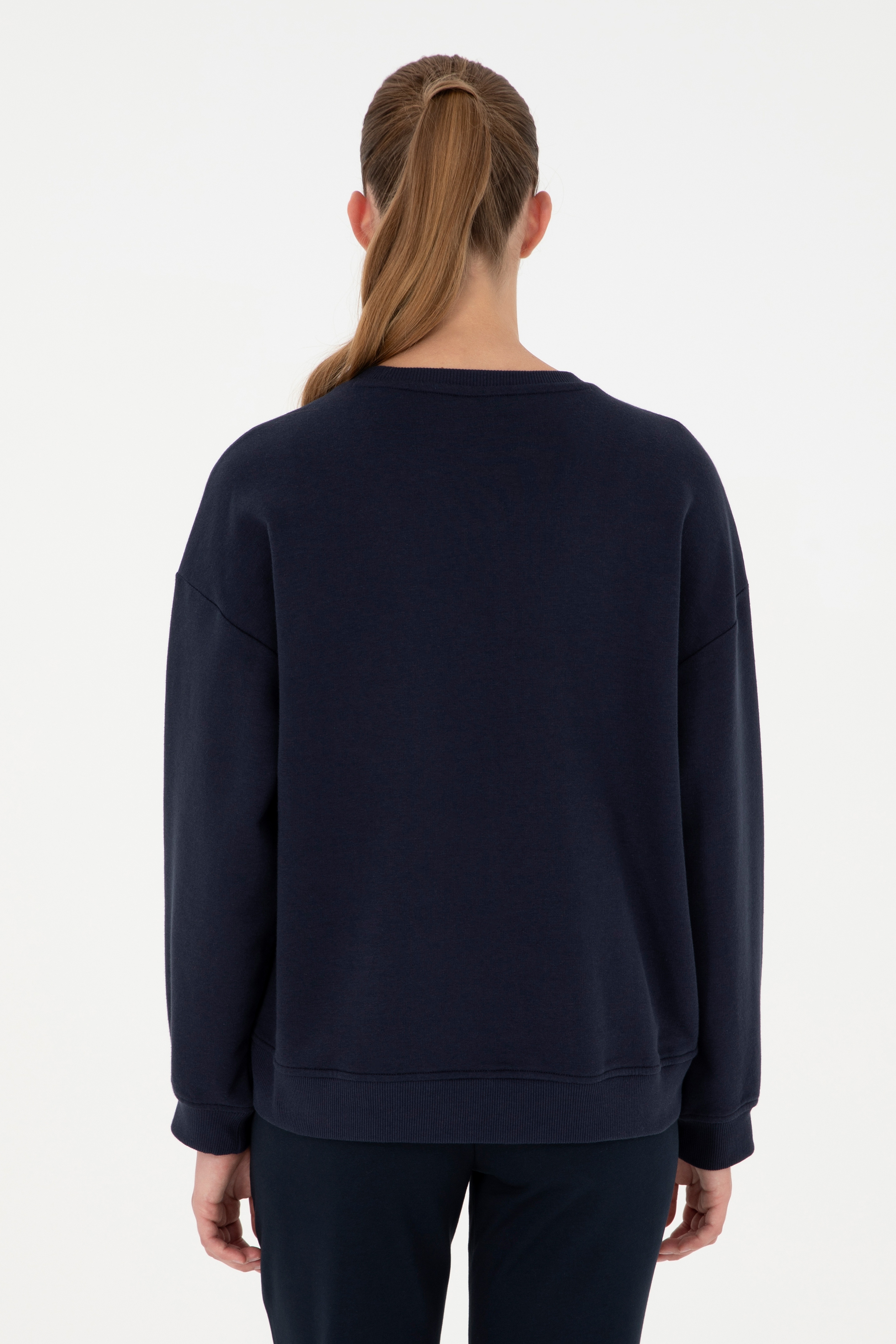 Kadın Lacivert Bisiklet Yaka Sweatshirt - Image 5