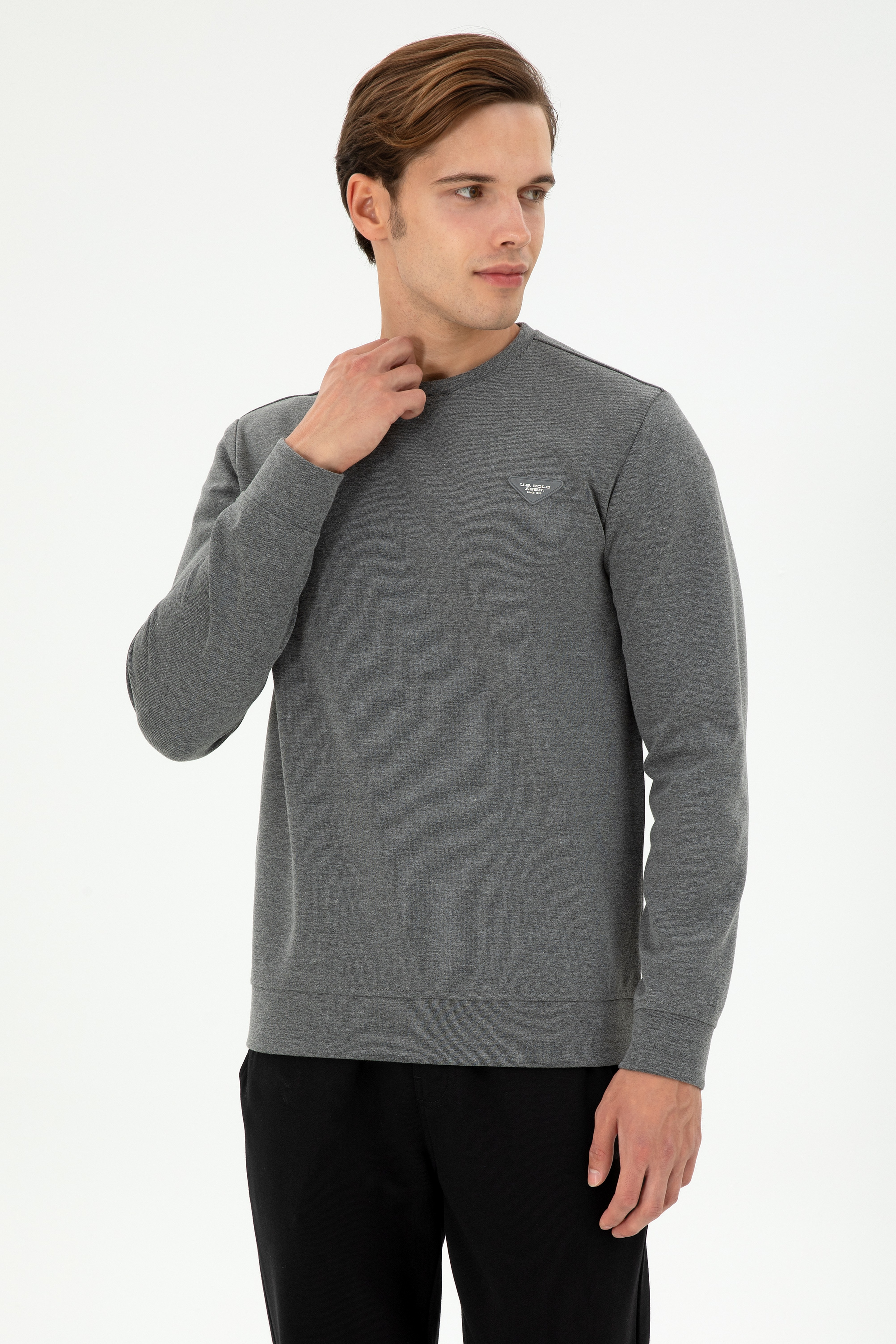 Erkek Regular Fit Bisiklet Yaka Antrasit Melanj Sweatshirt - Image 1