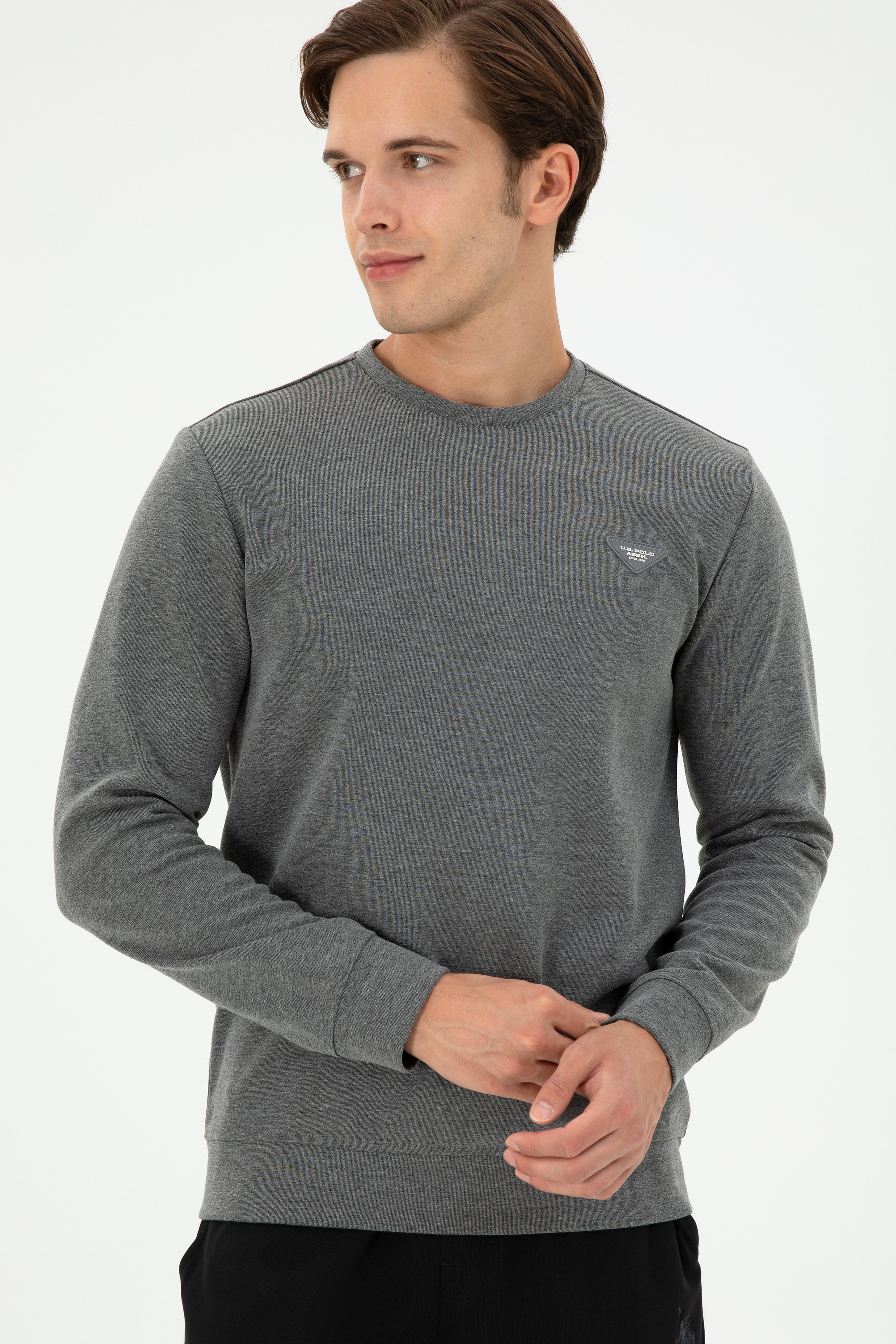 Erkek Regular Fit Bisiklet Yaka Antrasit Melanj Sweatshirt - Image 3