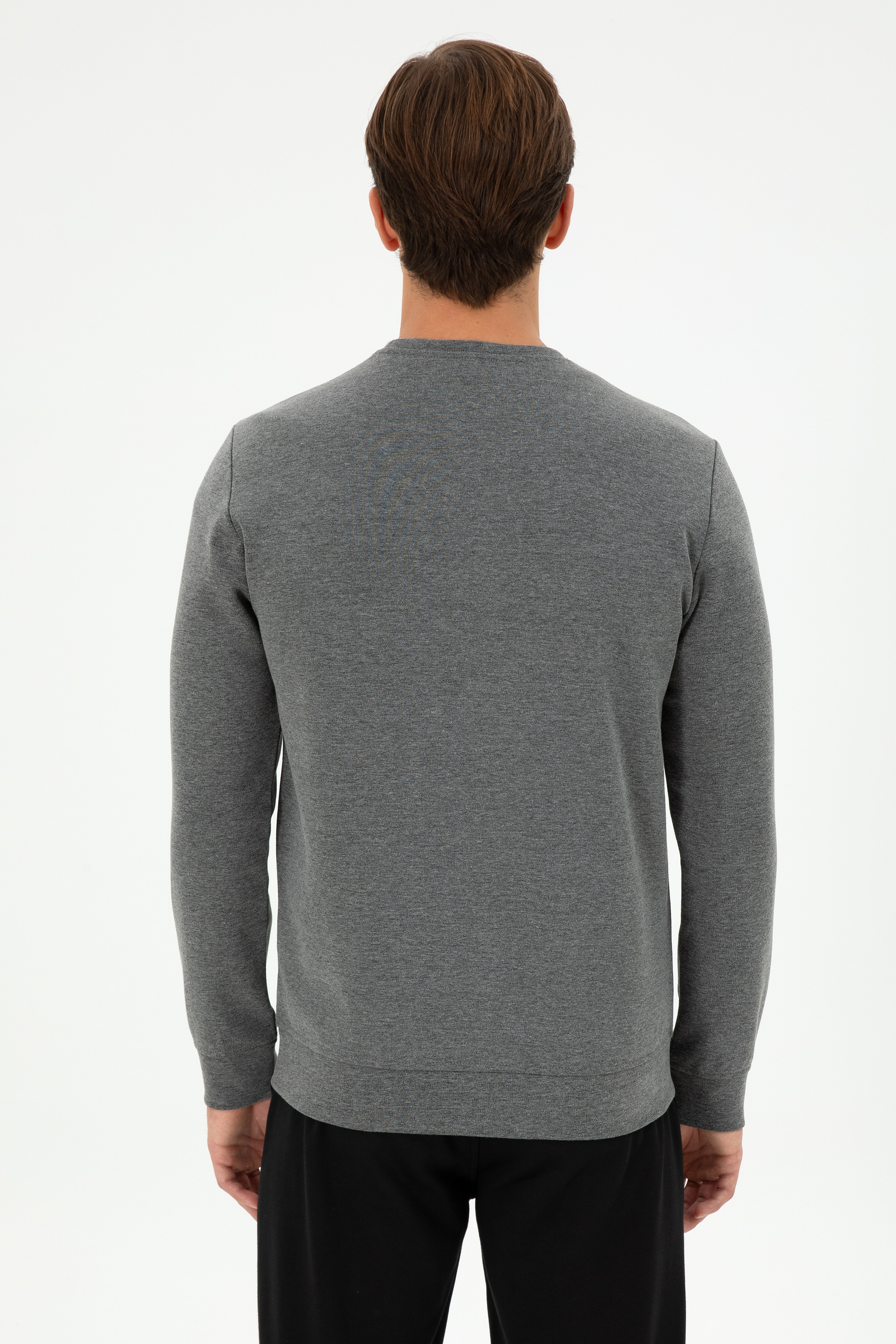 Erkek Regular Fit Bisiklet Yaka Antrasit Melanj Sweatshirt - Image 5