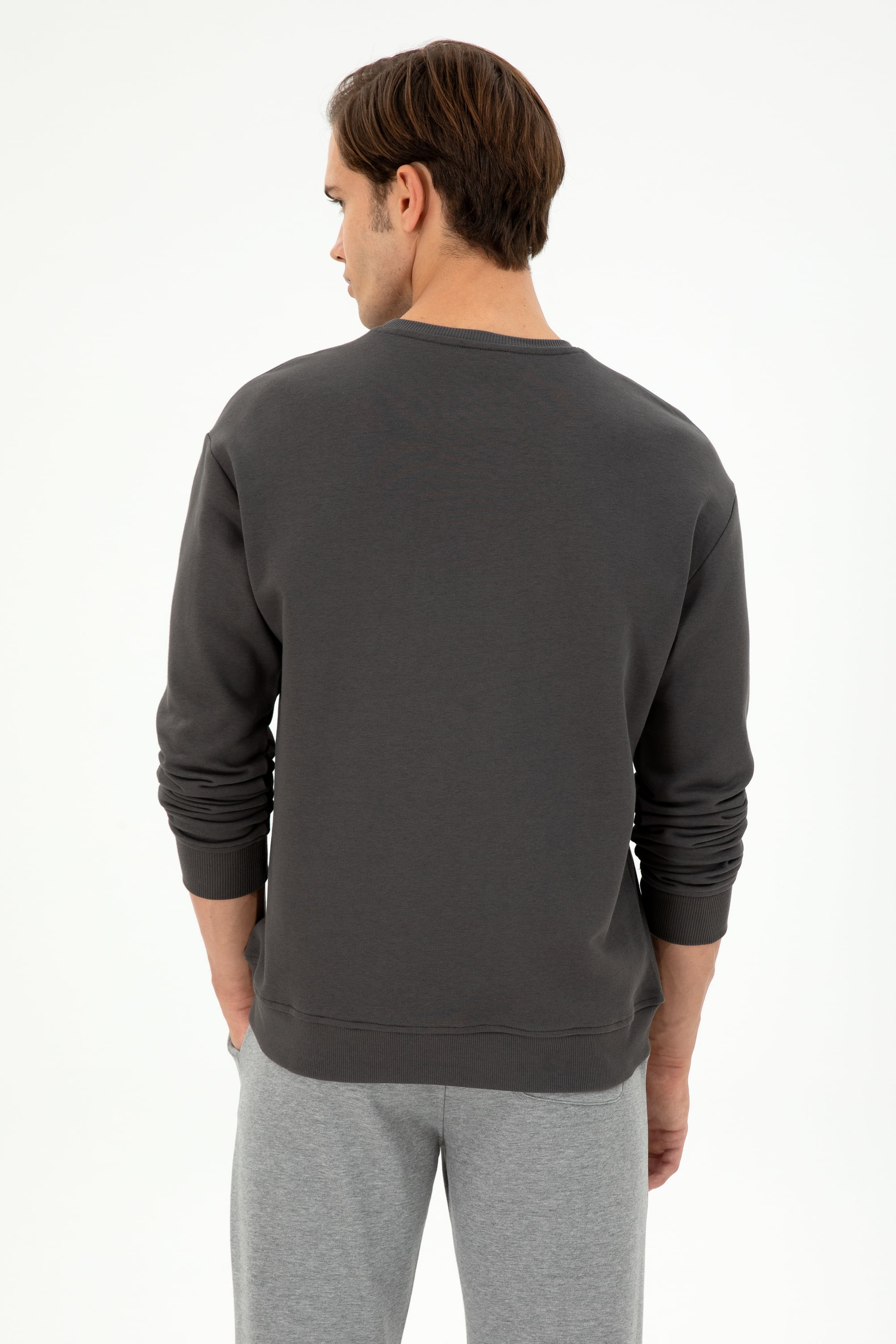 Erkek Antrasit Basic Sweatshirt - Image 5