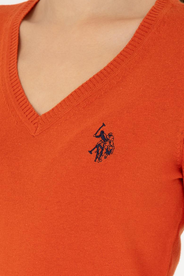 Kadın Kiremit V Yaka Basic Kazak - 50293542099