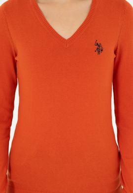 Kadın Kiremit V Yaka Basic Kazak - 50293542099