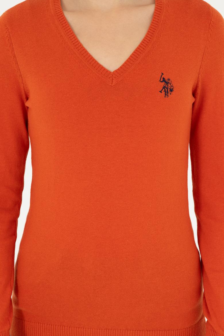 Kadın Kiremit V Yaka Basic Kazak - 50293542099