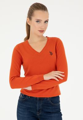 Kadın Kiremit V Yaka Basic Kazak - 50293542099