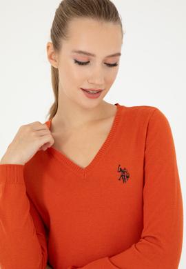 Kadın Kiremit V Yaka Basic Kazak - 50293542099