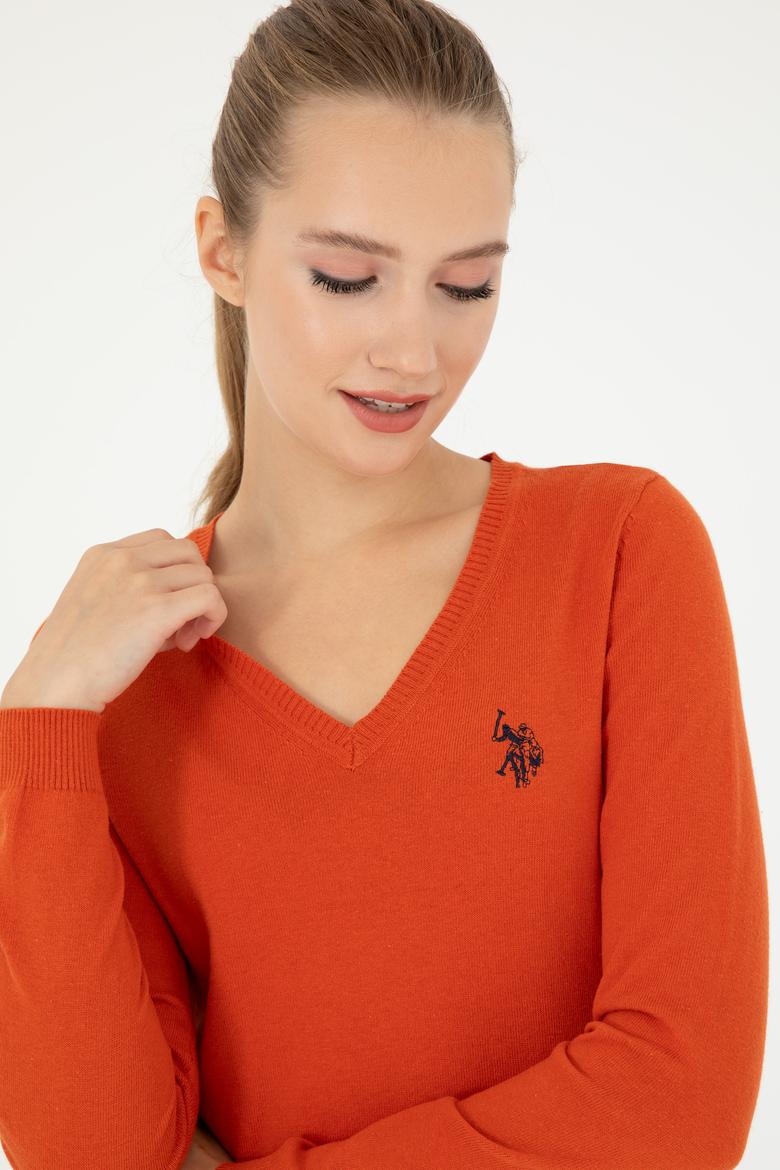 Kadın Kiremit V Yaka Basic Kazak - 50293542099