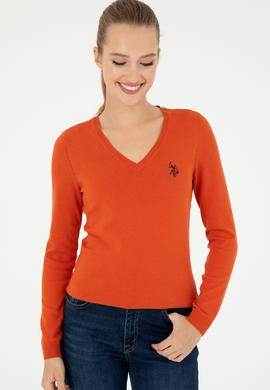 Kadın Kiremit V Yaka Basic Kazak - 50293542099
