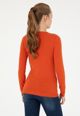 Kadın Kiremit V Yaka Basic Kazak - 50293542099