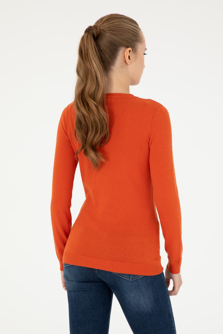 Kadın Kiremit V Yaka Basic Kazak - 50293542099