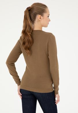 Kadın Koyu Haki Melanj V Yaka Basic Kazak - 50293542085