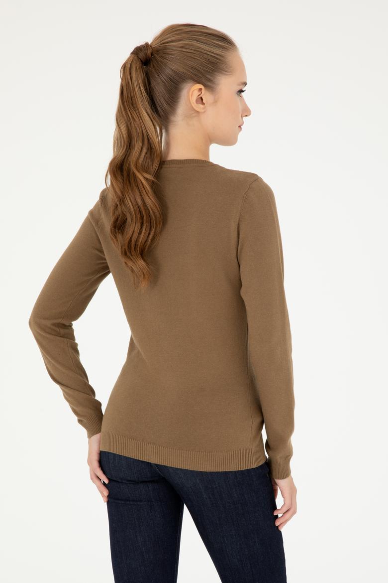 Kadın Koyu Haki Melanj V Yaka Basic Kazak - 50293542085