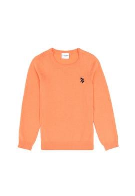 Kız Çocuk Somon Melanj Bisiklet Yaka Basic Kazak - 50293586181